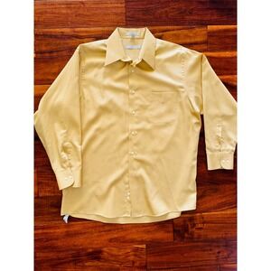GEOFFREY BEENE Mens Large Sateen Wrinkle Free Dress Shirt Long Sleeve Yellow